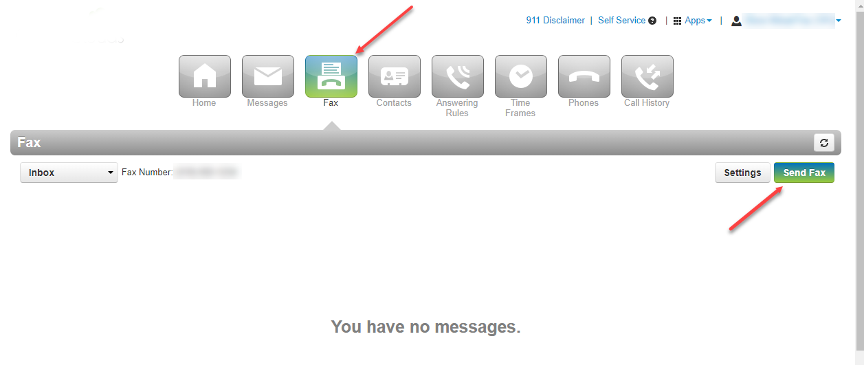 VoiceFlow Fax section showing the Send Fax button
