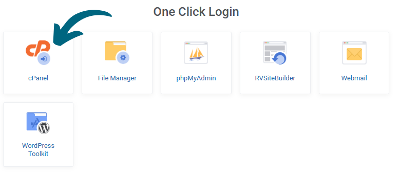 Service page showing cPanel access and management icons