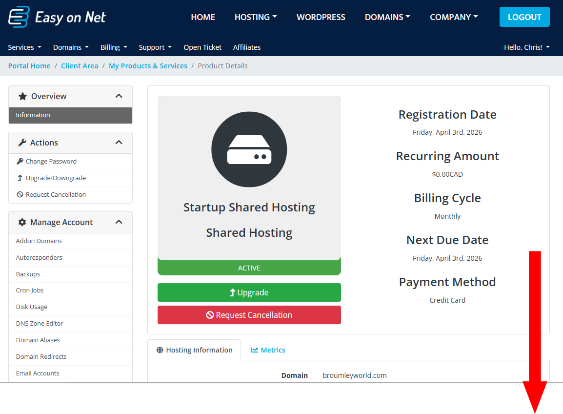 Service details page with View Details button